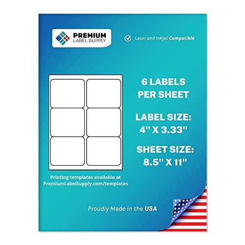 Premium Label Supply White Sticker FBA Labels – 4" x 3.33" – Laser/Inkjet Compatible – (6 Labels/Sheet), 1000 Sheets - 6,000 Total Adhesive Labels