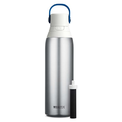 Book Cover Brita Insulated Filtered Water Bottle with Straw, Reusable, Stainless Steel Metal, 20 Ounce