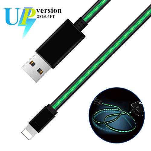 iCrius 6ft Led Phone Charger Cable Visible Flowing Light UP USB Fast Charging Cable Data Sync Charger Cord for Phone Xs/XR/XS Max/X/ 7/ 7Plus/ 8/ 8Plus/ 6S/ 6 Plus/ 5C/ Pad More (Green)