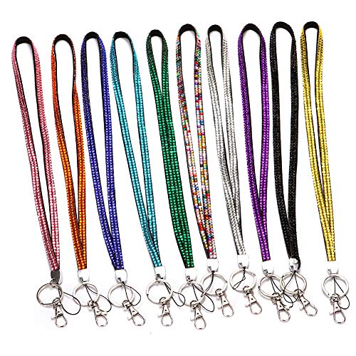QIDUN 32" All Around Bling Crystal Rhinestones Leather Neck Strap Lanyard for ID Badge Keys Holder (Pack of 10) (10X)
