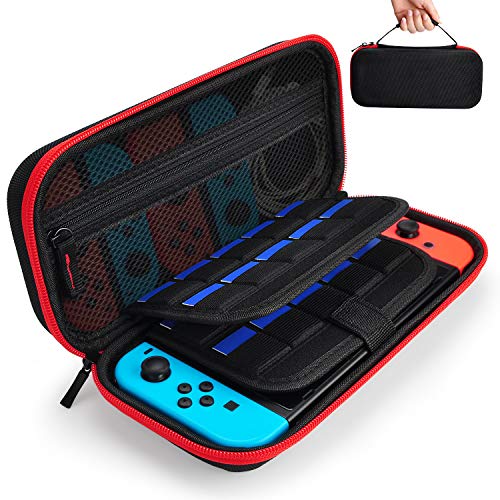 Book Cover Hestia Goods Case for Nintendo Switch Hard Carry Case with 20 Game Cartridges - Protective Hard Shell Travel Carrying Case Pouch for Nintendo Switch Console & Accessories - Red
