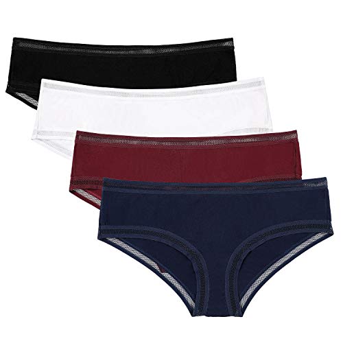 ALove Women Cotton Hipster Panties Lace Trim Underwear Stretch Briefs 4 Pack