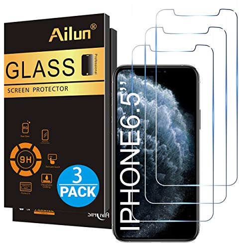 Book Cover Ailun for Apple iPhone 11 Pro Max/iPhone Xs Max Screen Protector 3 Pack 6.5 Inch 2019/2018 Release Tempered Glass 0.33mm Anti Scratch Advanced HD Clarity Work with Most Case