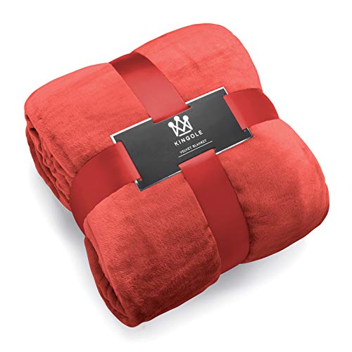 Book Cover Kingole Flannel Fleece Microfiber Throw Blanket, Luxury Coral (Brick) King Size Lightweight Cozy Couch Bed Super Soft and Warm Plush Solid Color 350GSM (108 x 90 inches)