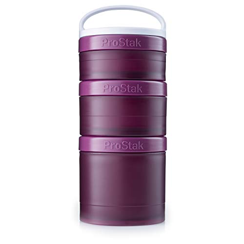 Book Cover BlenderBottle ProStak Twist n' Lock Storage Jars Expansion 3-Pak with Removable Handle, Plum