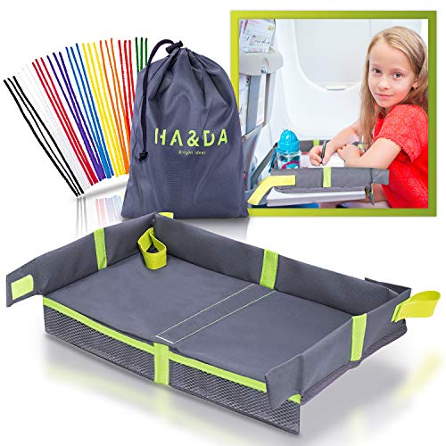 Book Cover Foldable Kids Travel Tray for Airplane Travel Activities and Games, Use on Plane/Train Tray Table, Toddlers and Children, Unisex - Compact Light Portable - W/Fun Chenille Pipe Cleaners for DIY