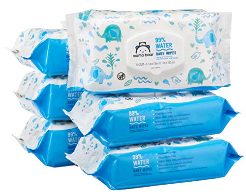 Book Cover Amazon Brand - Mama Bear 99% Water Baby Wipes, Hypoallergenic, Fragrance Free, 432 Count (6 Packs of 72 Wipes)
