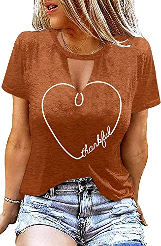 Thankful Heart T Shirt Cute Graphic Tees O-Neck Casual Short Sleeve Tops Soft Shirt for Women