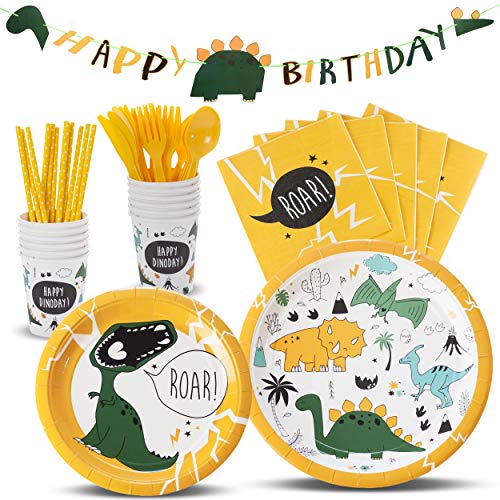 Book Cover TRENDY BRANDY Dinosaur Childrens Party Supplies, Boys and Girls Theme Party Set for Kids, Serves 12