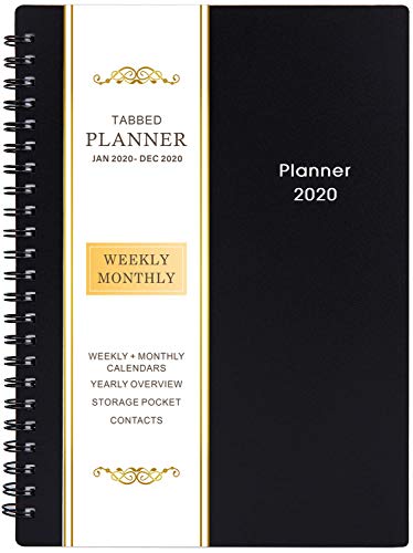 Book Cover 2020 Planner - Weekly & Monthly Planner, Flexible Cover, 12 Monthly Tabs, 21 Notes Pages, 6.25