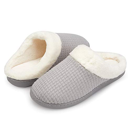 ANLUKE Women's House Slippers Soft Cotton Knitted Memory Foam Slip on Winter Shoes