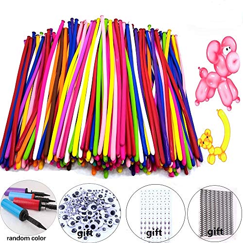 Y wang Magic Balloons Kits, 300Pack Animal Balloons Latex Modeling Twisting Balloons Long Balloons for Animal Shape Party, Clowns, Wedding Decoration(with Pump& Eye Sticker&Wiggle Eyes)