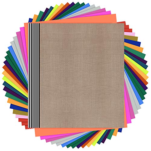 HTV Heat Transfer Vinyl Bundle- 35 Pack 12" x 10" Sheets for Iron On T-Shirts- 20 Assorted Colors: Black, White, Red, Gold, Silver & More for Silhouette Cameo or Cricut- Teflon Sheet Included