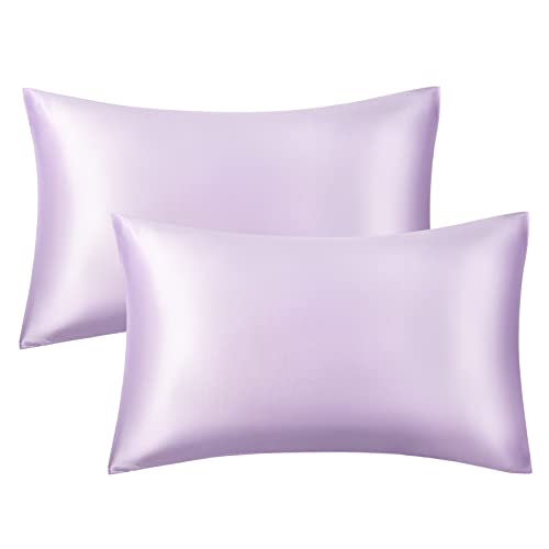 Book Cover Bedsure King Size Satin Pillowcase Set of 2 - Lavender Silk Pillow Cases for Hair and Skin 20x40 inches, Satin Pillow Covers 2 Pack with Envelope Closure