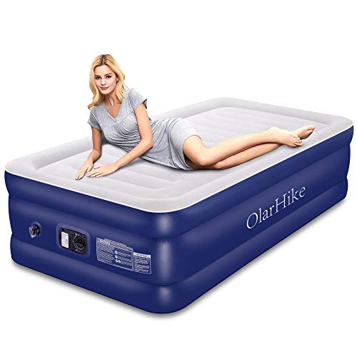 Book Cover OlarHike Twin Air Mattress with Built-in Pump, Elevated Double High Airbed for Guests, Blow Upgraded Camping Beds for Adults, Flocked Top, Inflated Size: 75�40�18 inches, 18, Blue
