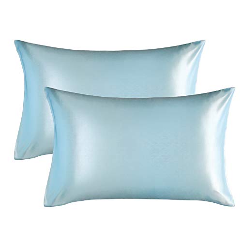 Book Cover Bedsure Satin Pillowcase for Hair and Skin, 2-Pack - Queen Size (20x30 inches) Pillow Cases - Satin Pillow Covers with Envelope Closure, Light Blue