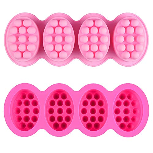 2 Pcs Massage Molds, SJ 4 Cavity Silicone Massage Bar Soap molds, Food Grade Silicone Molds, BPA Free Soap Making Trays, Pink