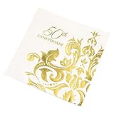 Crisky 50th Wedding Anniversaray Cocktail Napkins, [ Gold Foil More Shiny More Elegant ] Golden Wedding Anniversary Beverage Napkins, 50th Wedding Anniversary Party Decorations 100 Pcs, 3-ply