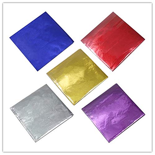 500 Pcs 5 Colors Chocolate Candy Wrappers Aluminium Foil Paper Wrapping Papers Square Sweets Lolly Paper Food Safety Candy Tin Foil Wrappers for Candy Packaging Decoration (4x4 inches)