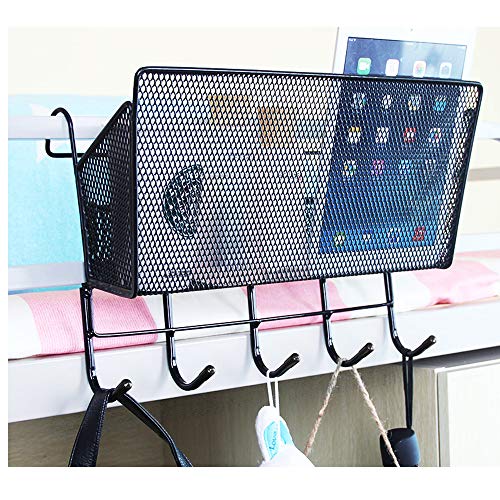 ESUPPORT Bedside Hanging Storage Baskets Organizer Office Desk Dormitory Iron Mesh Caddy Pocket Desktop Corner Shelves for Books Phones Drinks Magazine Holder with Hook