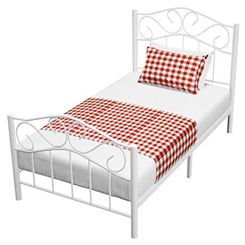 mecor Twin Curved Metal Bed Frame / Mattress Foundation/Platform Bed for Kids Girls Boys with Steel Headboard Footboard,No Box Spring Needed,White/Twin Size
