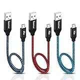 Micro USB Cable 1ft, iSeekerkit Short Nylon Braided Fast Charger Cable USB to Micro USB 2.0 Android Charging Cord Compatible for Galaxy S7 S6, Nokia, PS4, Controller