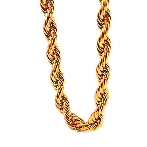 TUOKAY Direct 9mm Faux Big Gold Rope Chain Necklace, Sparkling 18K Fake Gold Rope Necklace Chain, 24" Very Pretty School Rapper Kit Costume Accessory