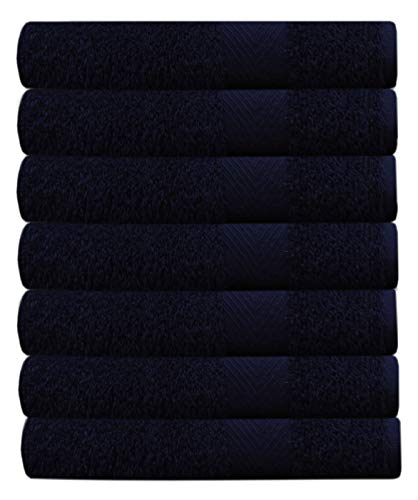 Book Cover COTTON CRAFT Simplicity Ringspun Cotton Set of 7 Lightweight Bath Towels, 27 inch x 52 inch, Navy