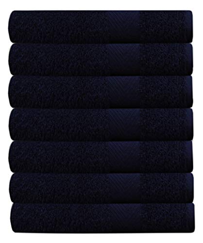 COTTON CRAFT Simplicity Ringspun Cotton Set of 7 Lightweight Bath Towels, 27 inch x 52 inch, Navy