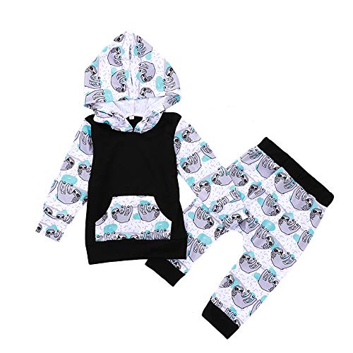 Unisex Infant 2pcs Outfits Set Baby Girls Boys Cartoon Animal Sloth Hoodie Matching Pants Clothes