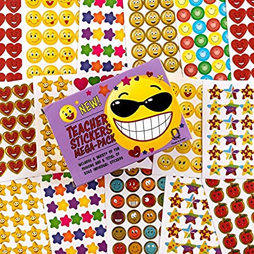 Purple Q Crafts Teacher Stickers 5300 Pack Fun Small Reward Stickers for Classroom Assorted Mega Bulk Pack with 10 Designs