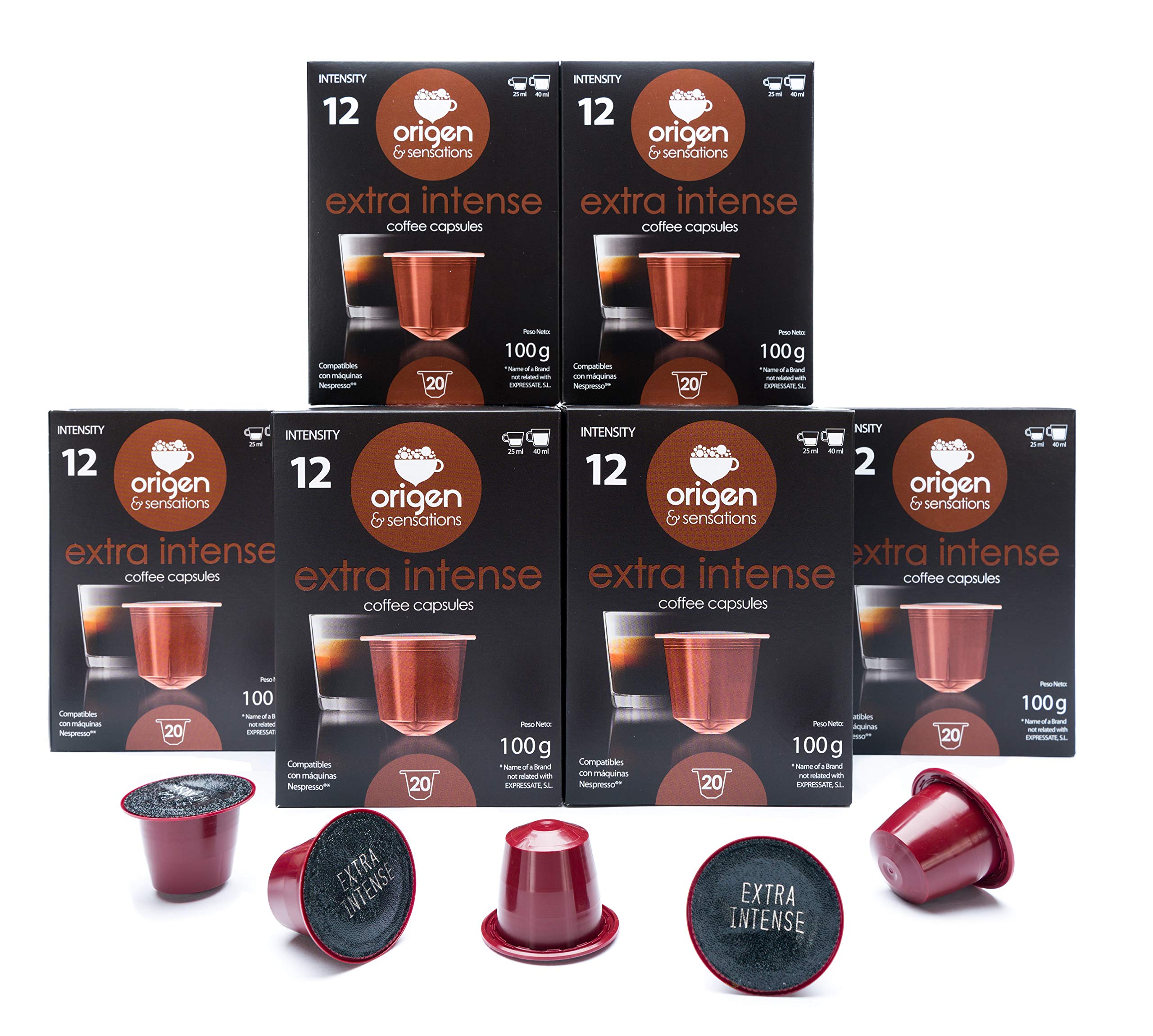 Nespresso Compatible Pods, Extra Intense Espresso Pods- Dark Roast Coffee Pods Compatible with Original Line – 120 Count Capsules of Strong Espresso