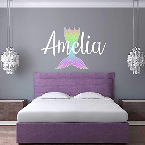 Custom Name Mermaid Nursery Wall Decal - Girls Personalized Name Mermaid Wall Sticker - Custom Name Sign - Custom Name Stencil Monogram - Girls Nursery Wall Decor