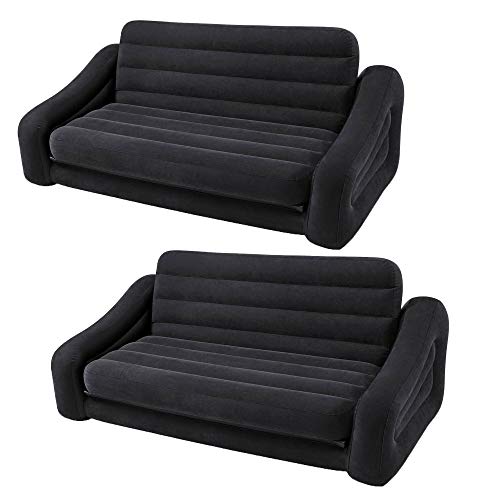 Intex Inflatable Queen Size Pull Out Futon Sofa Couch Bed, Dark Gray (2 Pack)