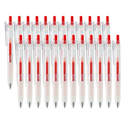 24 Pack Red Gel Pens Set, Vanstek Retractable Fine Point Red Gel Ink Rollerball Pens with Comfort Grip, Medium Point (0.7 mm), Perfect for Office and School