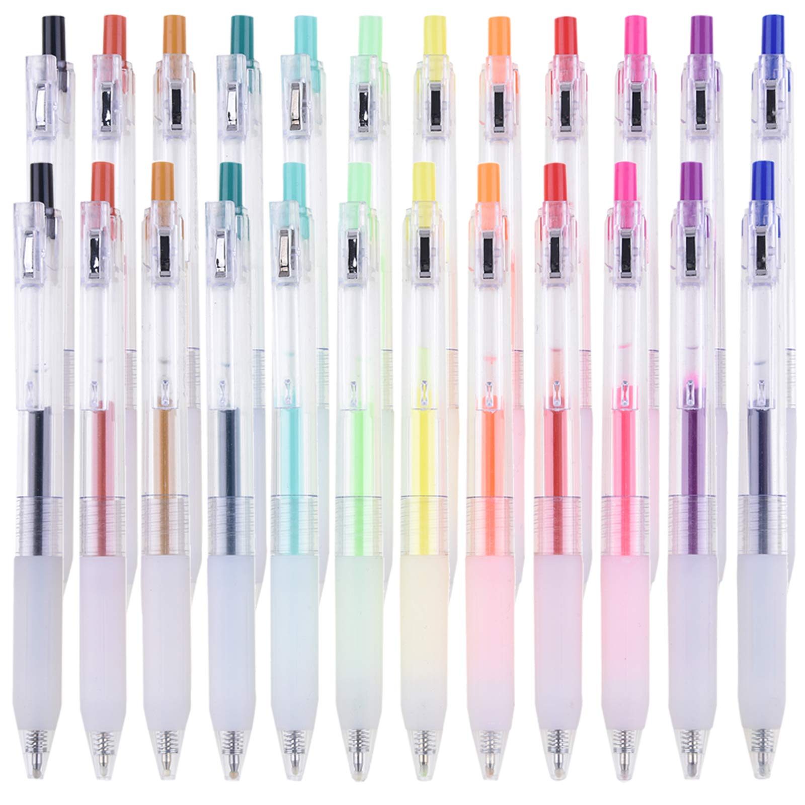 Colored Gel Pens, 24 Pack Retractable Color Gel Pens Set, 12 Assorted Colors Roller Ball Pens with Premium Comfort Grip, Pens for Adults Coloring Books Craft Drawing and Bullet Journal by Vanstek