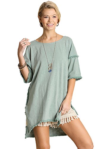 Umgee Textured Knit Tunic with Fringe Accents
