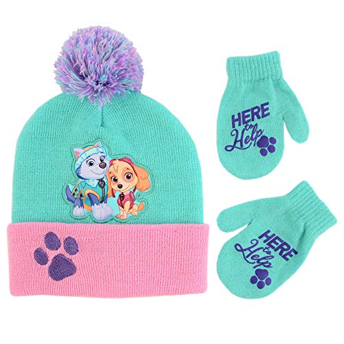 Book Cover Nickelodeon Girls' Toddler Paw Patrol Hat and Mittens Cold Weather Set, green/pink, Age 2-4