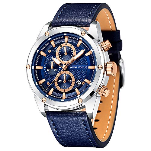 MINI FOCUS Fashion Watch Men's Sport Waterproof Watch with Leather Strap Calendar Date Watches Business Quartz Wrist Watch for Men