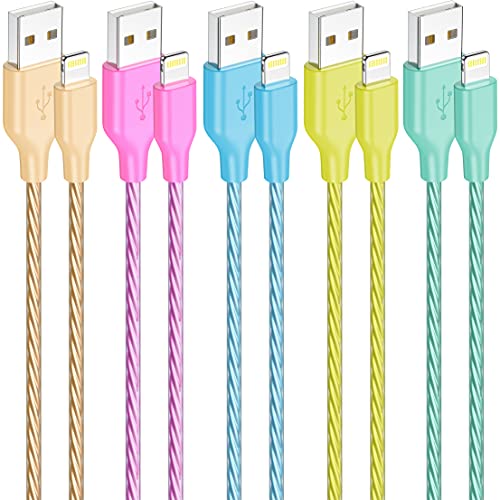 Book Cover iPhone Lightning Cable, IDISON 5Colors [5-Pack], Premium Fast USB Charging Cord, Apple MFi Certified for iPhone Charger, iPhone SE/Xs/XS Max/XR/X/8 Plus/7/6 Plus,iPad Pro Air2,and More (Y/O/G/B/G)