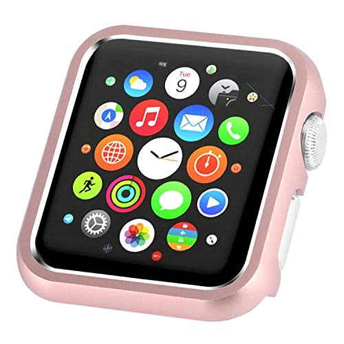 Leotop Compatible with Apple Watch Case 38mm 42mm, Compatible iWatch Bumper Metal Protective Cover Aluminum Alloy Frame Bling Shiny Protector Compatible Apple Watch Series 3/2/1(Matte Rose Gold, 38mm)