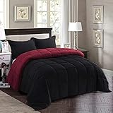 HIG 3pc Down Alternative Comforter Set - All Season Reversible Comforter with Two Shams - Quilted Duvet Insert with Corner Tabs - Box Stitched - Hypoallergenic, Soft, Fluffy (Full/Queen, Black)