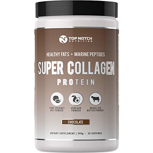 Top Notch Nutrition Super Collagen Protein Powder with Healthy Fat Blend Featuring Avocado Powder MCT Oil Powder Grass Fed Butter Powder Use in Smoothies as Coffee Creamer or in Baking and Recipes