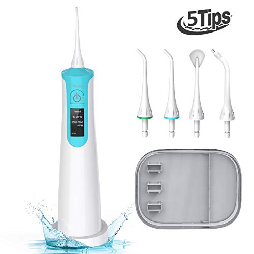 Book Cover Ovonni Portable Water Flosser Cordless Oral Irrigator For Braces and Teeth, Rechargeable Dental Teeth Cleaner with 5 Jet Tips and 145ML Water Tank, IPX7 Waterproof for Home and Travel (mint blue)