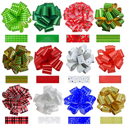 24PCS Christmas Pull Bows, 7 inch & 5inch Christmas Wrapping Bows Accessory for Christams Box Basket Knot Wine Bottles Christmas Holiday Decoration