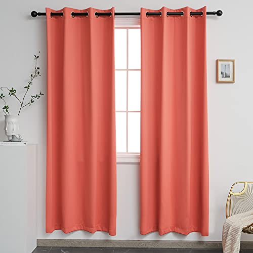 Book Cover YGO Coral Blackout Curtains for Bedroom 2 Panels Set Room Darkening Drapes Thermal Insulated Solid Grommets Window Treatment Pair for Nursery Living Room W52xL84 inch