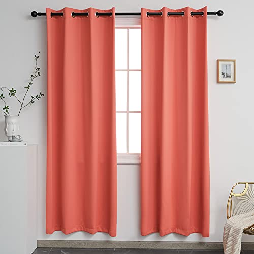 YGO Coral Blackout Curtains for Bedroom 2 Panels Set Room Darkening Drapes Thermal Insulated Solid Grommets Window Treatment Pair for Nursery Living Room W52xL84 inch