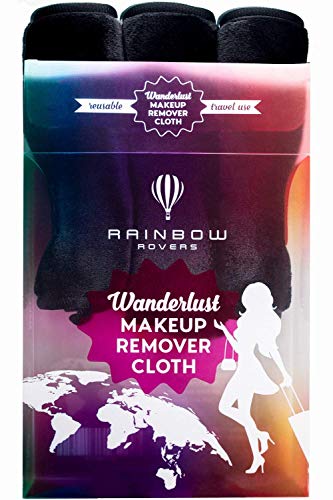 RAINBOW ROVERS Makeup Remover Cloths - Reusable & Ultra-fine Makeup Towels | Suitable for All Skin Types | Removes Makeup with Water | Free Bonus Waterproof Travel Bag | Chic Black - Set of 3