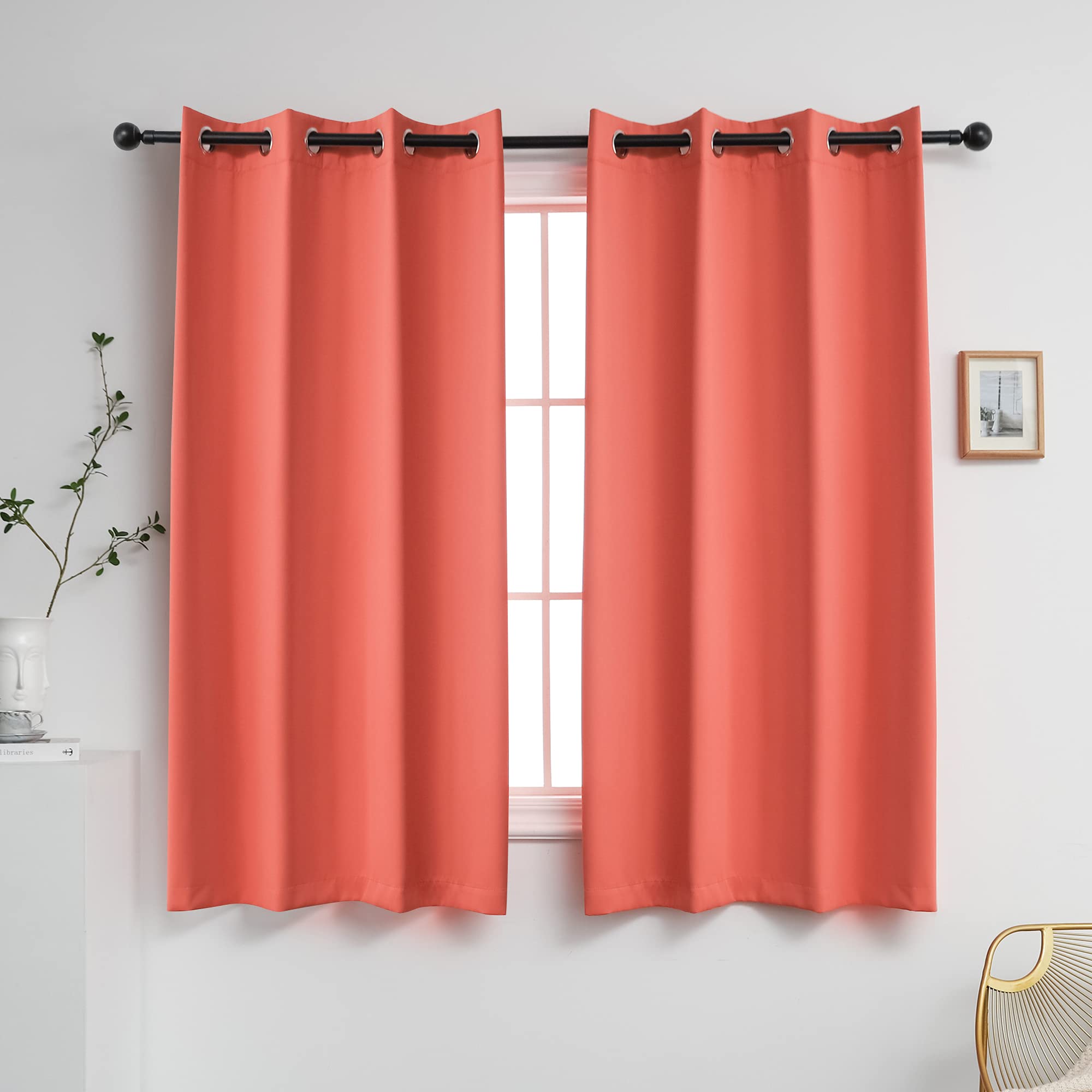 Book Cover YGO Blackout Room Darkening Solid Curtains Grommet Top Thermal Insulated Curtain Panels for Bedroom Living Room 52 inch W x 63 inch L Set of 2 Panels Coral 52