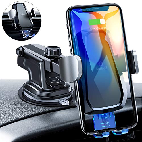 andobil Wireless Car Charger Mount, Auto Clamping 10W/7.5W Qi Fast Charging Car Mount Air Vent Dashboard Windshield Phone Holder Compatible iPhone Xs Max/Xs/XR/X/8+/8, Samsung S10+/S10/S9+/S9/S8+/S8